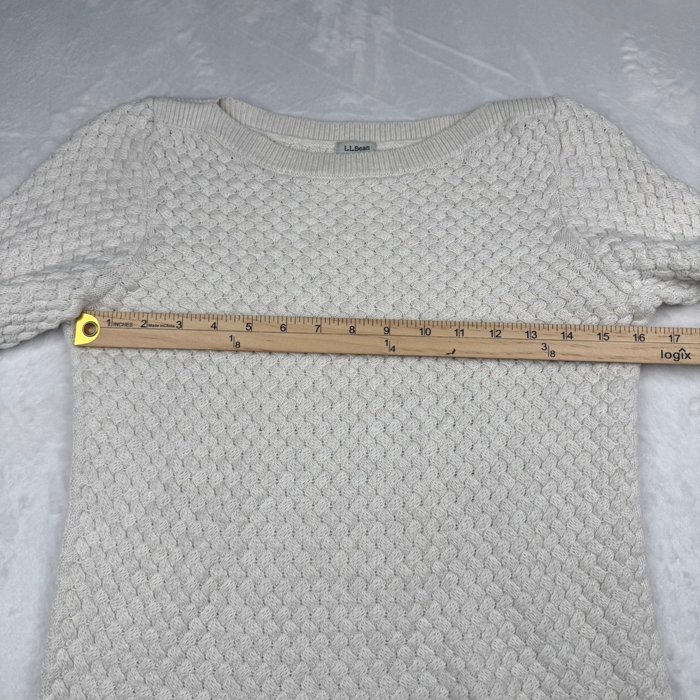 LL Bean Basketweave Knit Sweater Size S Boatneck Pullover Coastal Grandmother - Picture 6 of 10